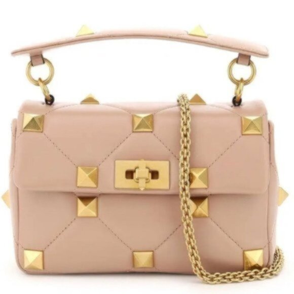 Valentino Garavani Roman Stud Small Lambskin Shoulder Leather Bag Rose Cannelle - Picture 1 of 16